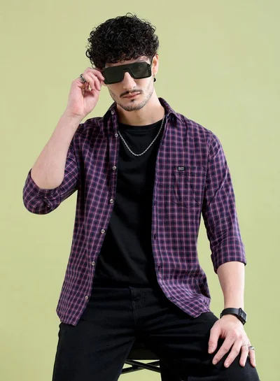 The Indian Garage Co Men Slim Fit Checkered Full Sleeves Spread Collar Casual Shirt