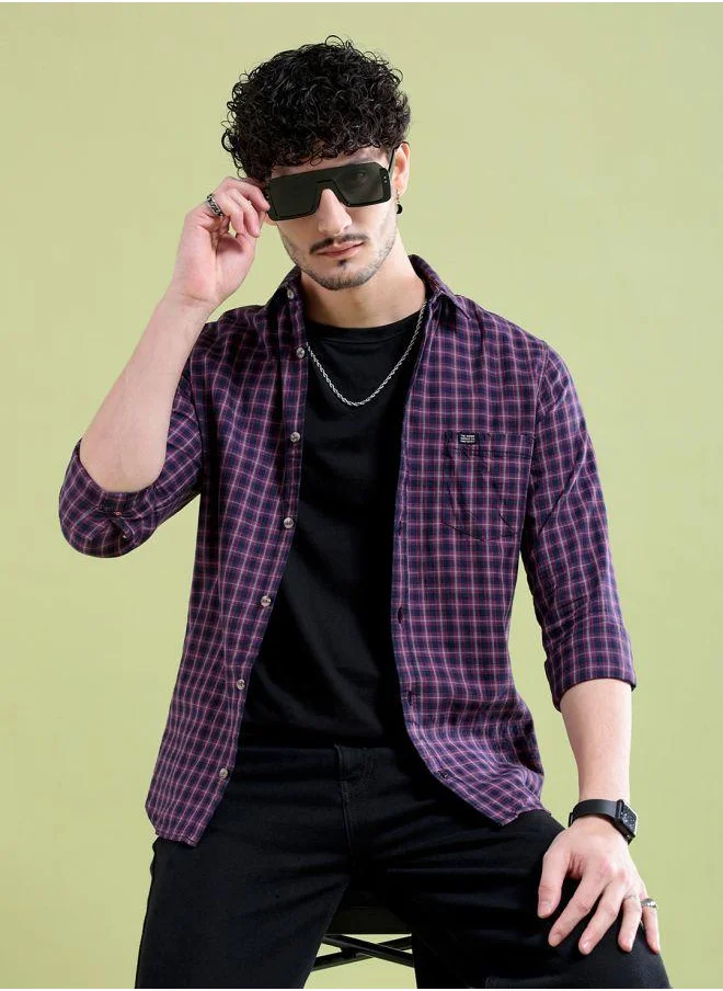 The Indian Garage Co Men Slim Fit Checkered Full Sleeves Spread Collar Casual Shirt