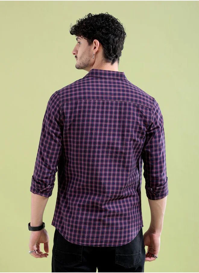 The Indian Garage Co Men Slim Fit Checkered Full Sleeves Spread Collar Casual Shirt
