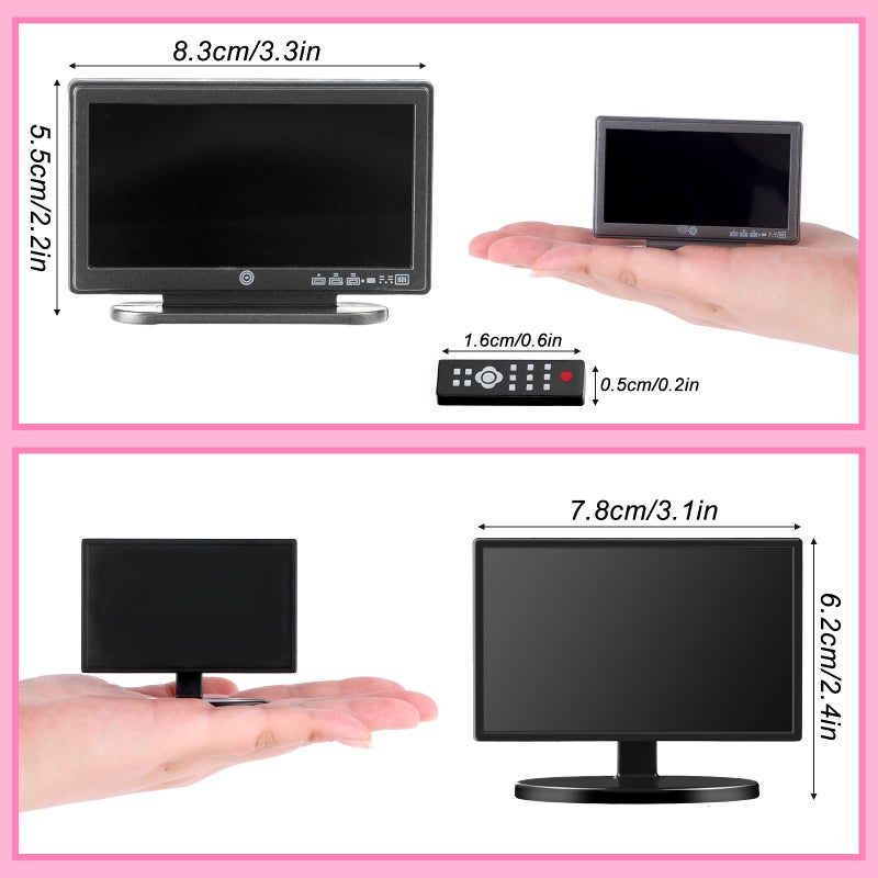 Haomian 2 Pieces Dollhouse Miniature Furniture 1:12 Miniature Doll House TV Television with Remote Control Mini Model Toy Mini Decoration Accessories - Image 2