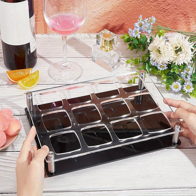 Kitwe 12Holes Acrylic Shot Glasses Serving Tray Holder with Portable Shot Dispenser and Organizer for Bars Parties and Gatherings Shot Glasses Server and Display Tray - Image 1