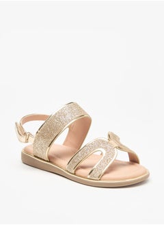 JUNIORS Girls Glitter Detail Sandals with Hook and Loop Closure  - Image 2