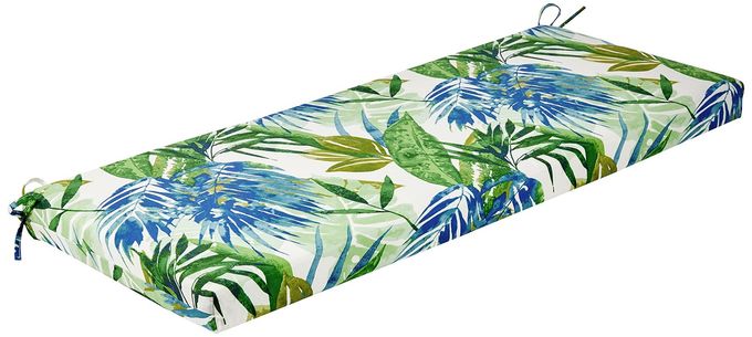 Pillow Perfect Tropic Floral IndoorOutdoor Sofa Setee Bench Swing Cushion with Ties Weather and Fade Resistant 18 x 45 BlueGreen Soleil