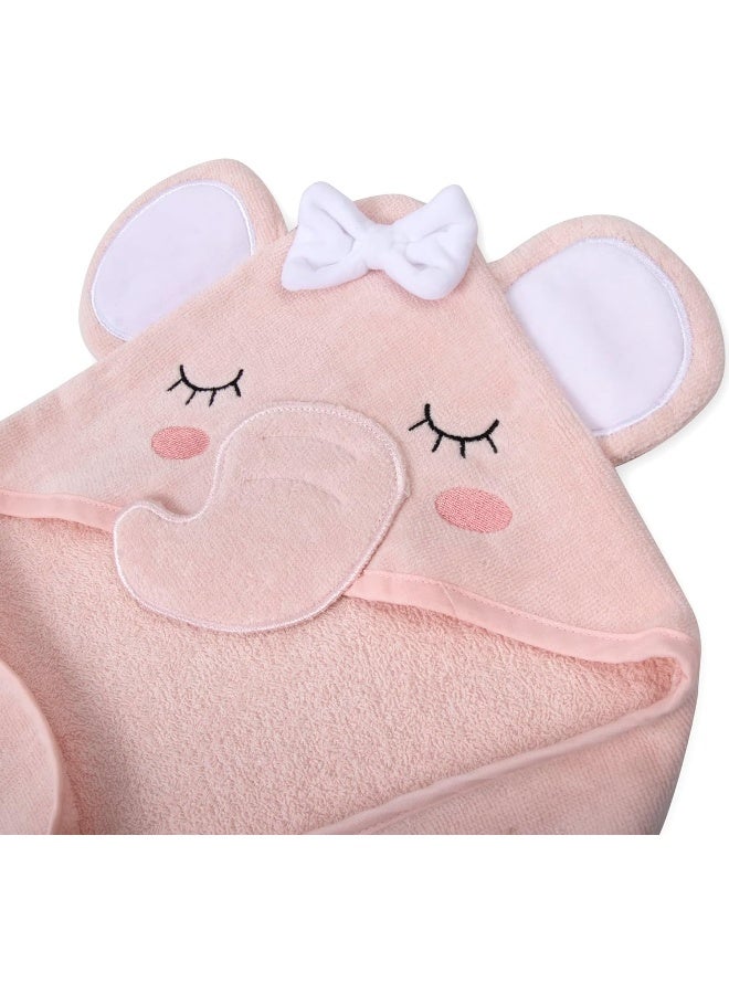 Baby Essentials Baby Essentials Animal Hooded Towel and Washcloth Set for Newborns and Infants, Boys and Girls 0 -9 Months (Delicate Pink Elephant)  - Image 4