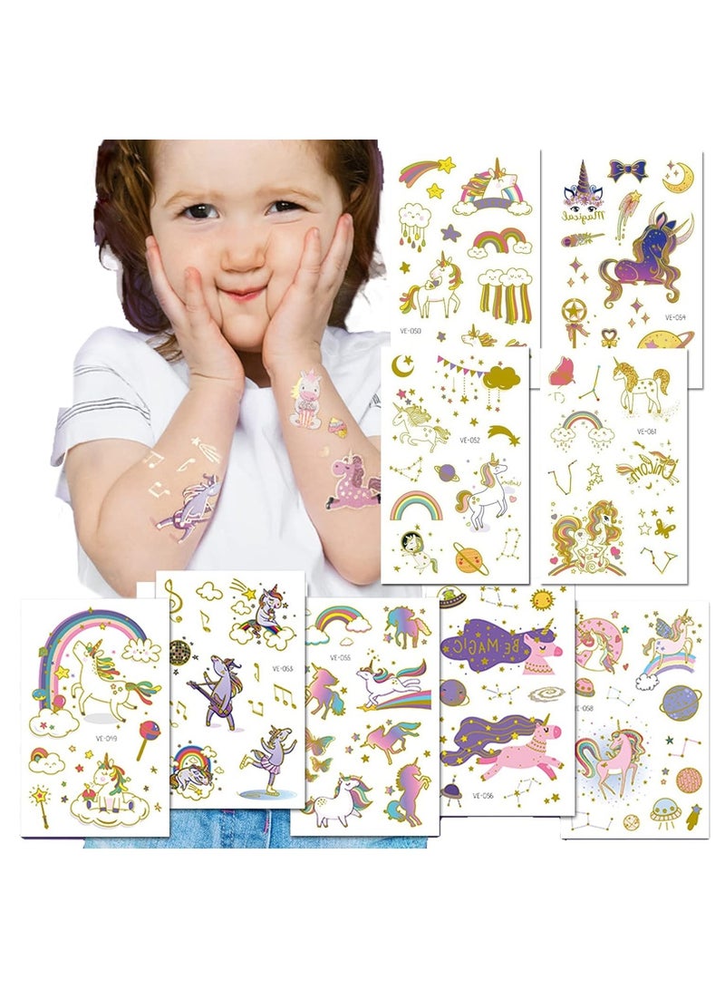 ORAINBOW Metallic Glitter Unicorn Temporary Tattoos for Girls 9 Sheets Gold Unicorn Birthday Party Supplies Decorations for Kids Fake Tattoos Stickers - Image 2