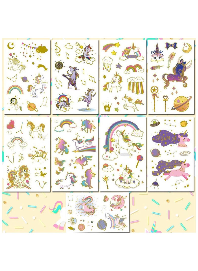 ORAINBOW Metallic Glitter Unicorn Temporary Tattoos for Girls 9 Sheets Gold Unicorn Birthday Party Supplies Decorations for Kids Fake Tattoos Stickers - Image 3