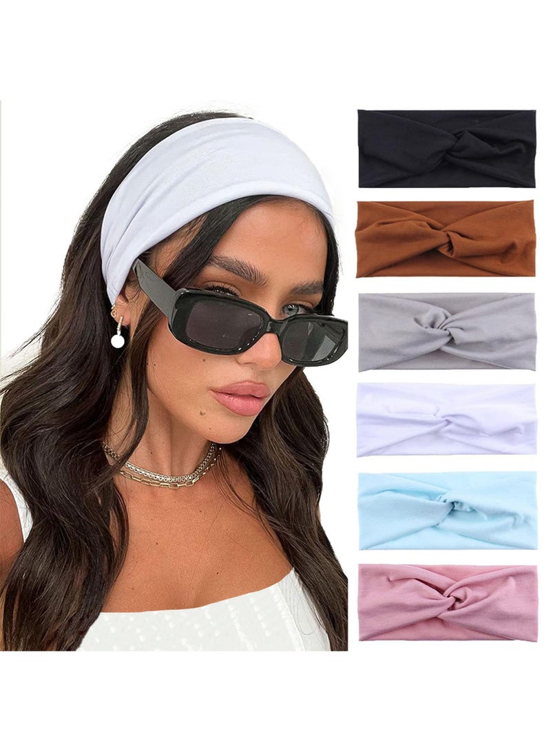 Bincoo 6 Pcs Sports Headbands for Women Workout, Non-Slip Sweat Soft Headbands Solid Color Simple Versatile Hair Accessory Hairbands Non Slip Wide Yoga Hair Bands for Running Yoga Daily Workout, Gym, Outdoor Activities (Multicolour) - Image 1