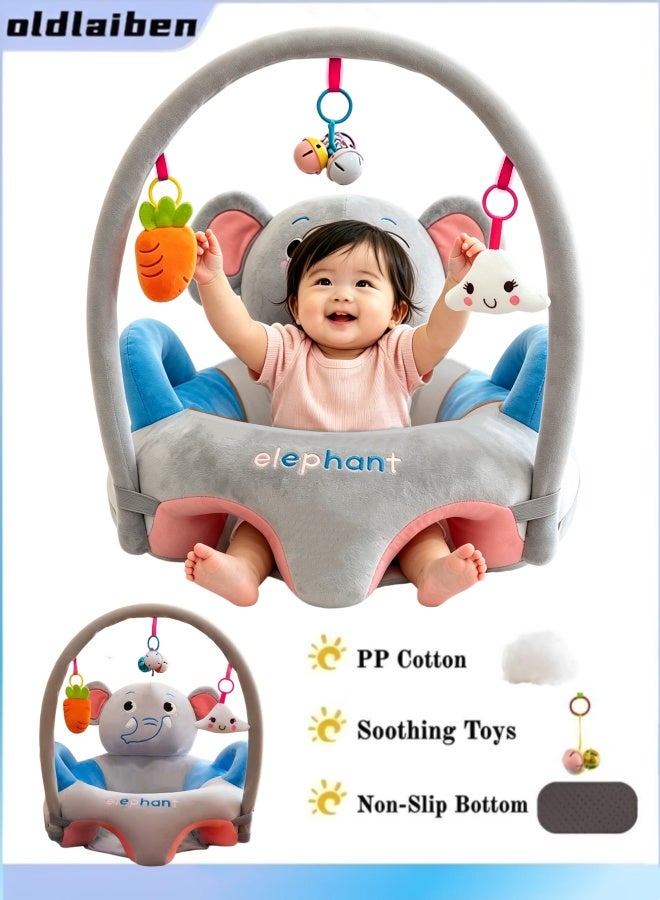 oldlaiben Baby Sitting Support Seat, Baby Learning Sitting Sofa Baby Seat Chair Children's Plush Chair Baby Support Floor Seat Learning Sitting Safety Seat Cushion Infant Sit Up Chair with Toy Rack, Perfect Toddler Gift to Learn to Sit (Elephant) - Image 1