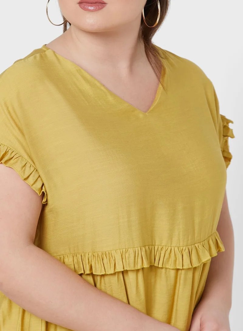 Ginger Plus Ruffle Trim Detail Dress
