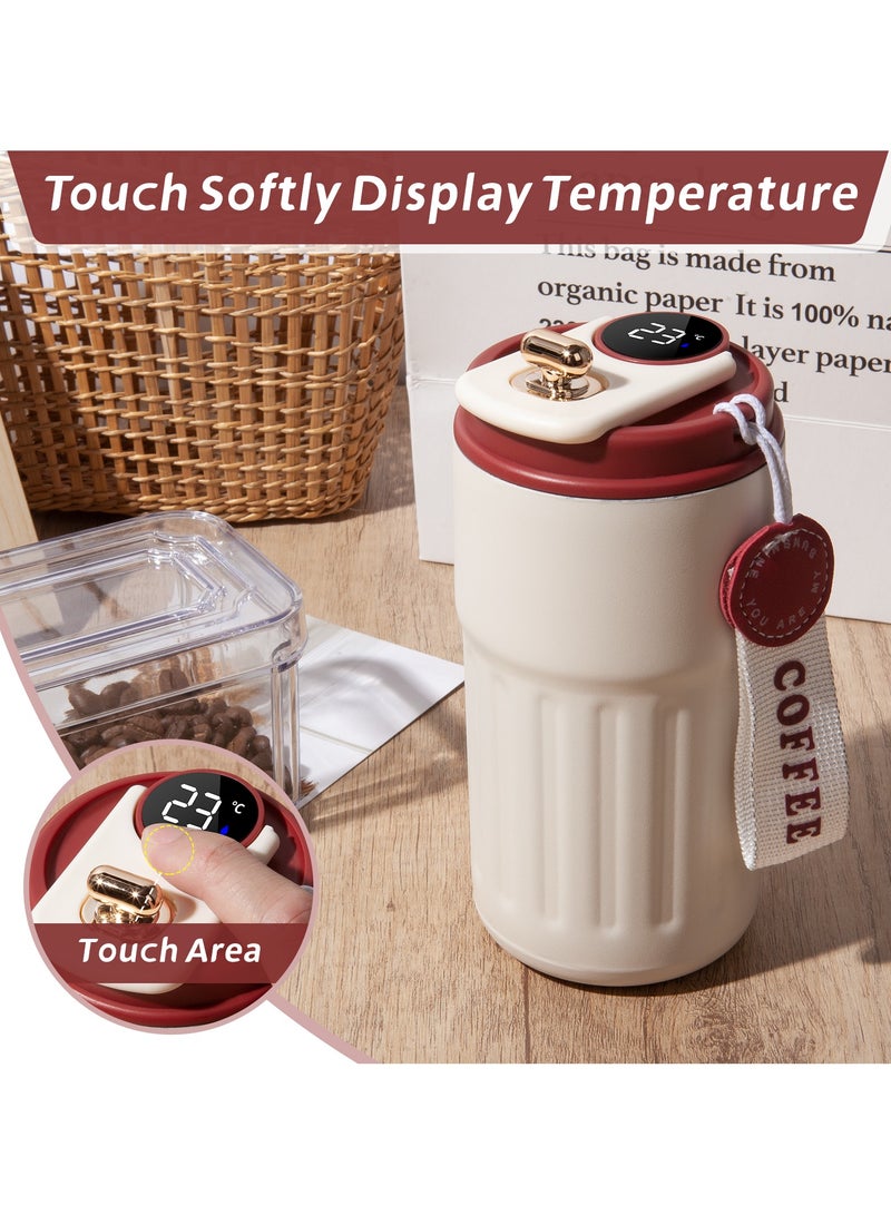 INFOSUN Smart LED Temperature Display Travel Office Coffee Mug, 316 Stainless Steel 450ML Durable Leak-proof Easy Grip Portable Thermos Mug（Red）  - Image 2