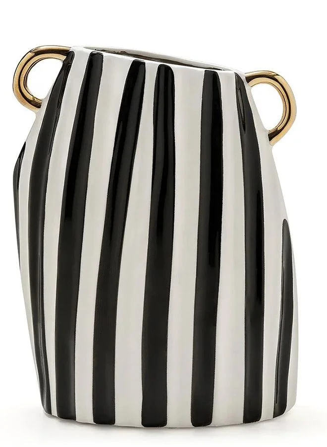KNOT HOME Yara Arneson Asymmetric Gold-Handled Striped Vase Knot Home Designer Accessory for Bedroom Living Dining Room Office Area Décor