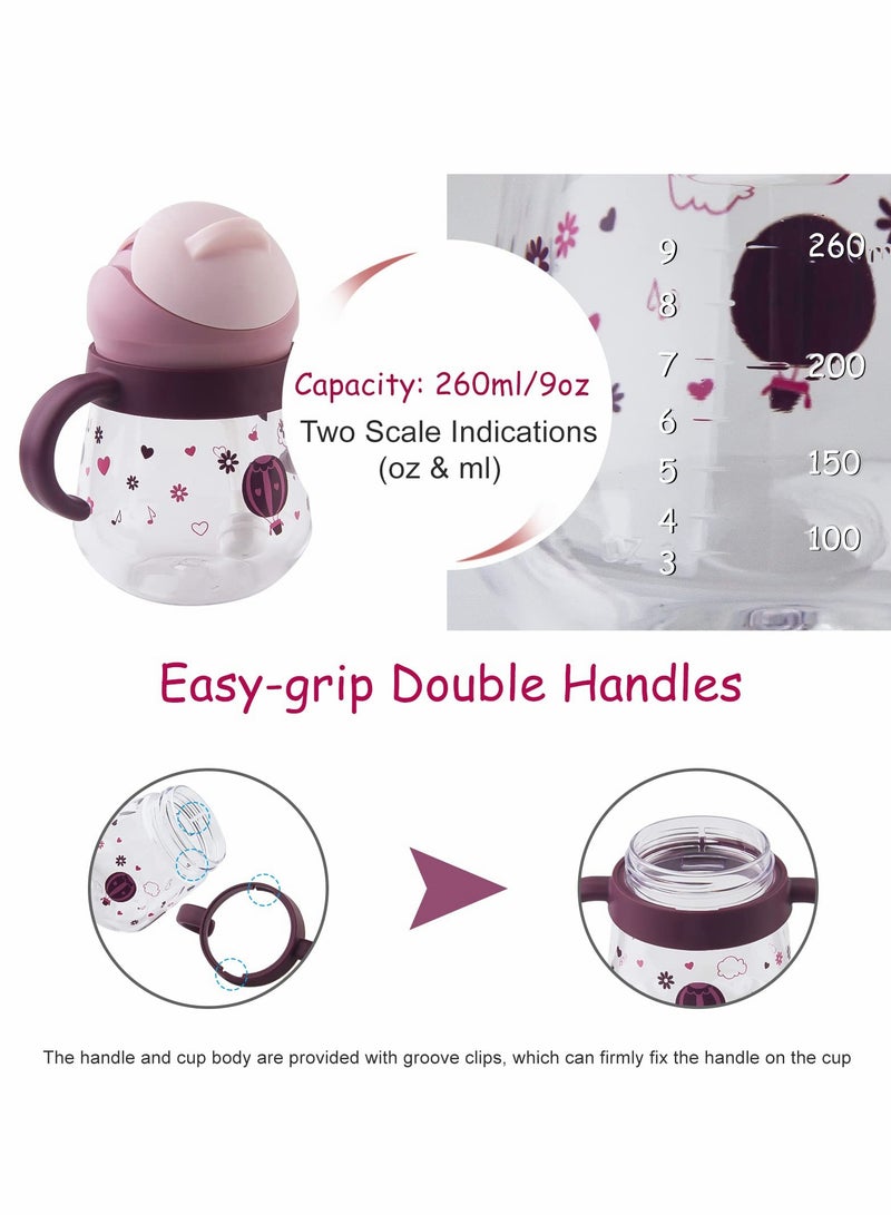 KASTWAVE كوب شرب للأطفال من 6 أشهر فما فوق، كوب شرب غير قابل للتسرب، كوب شرب مزود بقشة مثقلة غير قابلة للتسرب للأطفال، كوب شرب للأطفال مزود بمقابض، غير قابل للتسرب، كوب فوهة ناعمة غير قابل للتسرب بسعة 260 مل، خالي من BPA (أرجواني) - Image 3