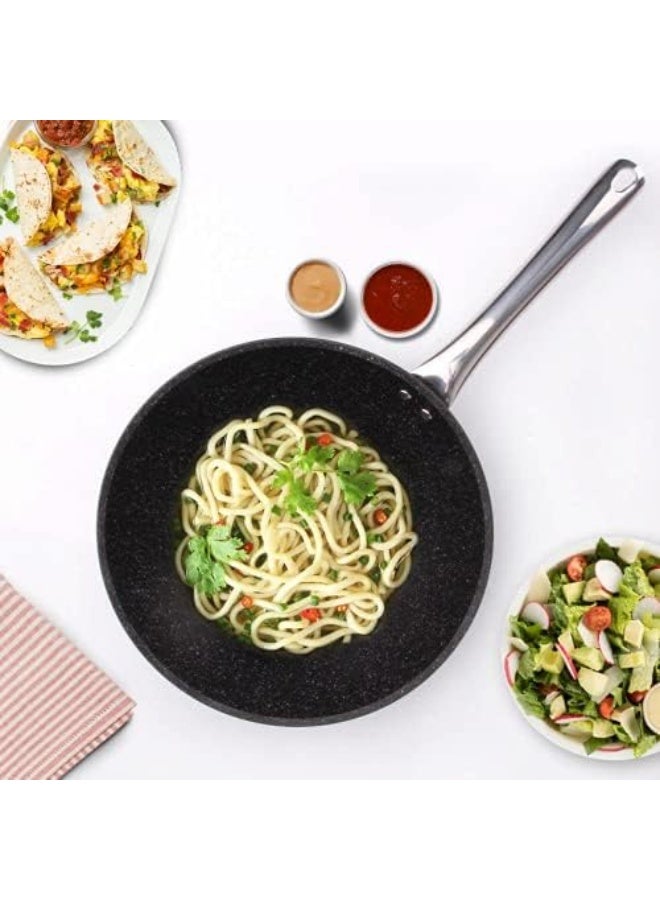 Falez Non Stick Granite Wok Fry Pan, 28 cm Diameter, Black - Image 5