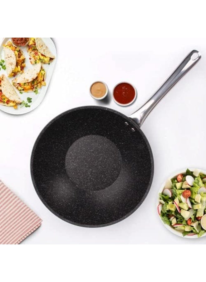 Falez Non Stick Granite Wok Fry Pan, 28 cm Diameter, Black - Image 4