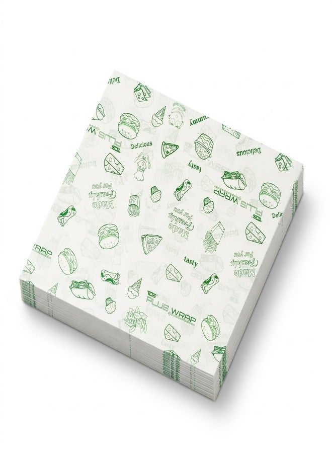 TDS PLUS WRAP ورق تغليف الطعام TDS PLUS WRAP، 200 ورقة، طباعة خضراء | ورق فاخر مقاوم للدهون والزيوت، مثالي لتغليف السندويشات والبرغر والخبز والتعبئة والتغليف والاستخدام في المطبخ وتقديم الطعام - Image 1