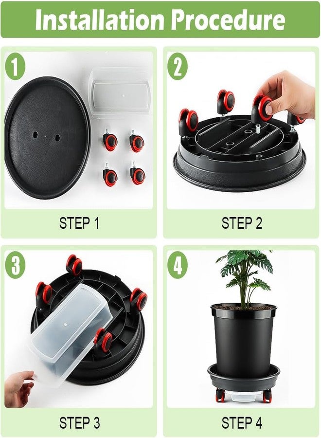 RooTrimmer 4 Pack Plant Caddy with Wheels, 13.5 Inch Round Plant Stand for Heavy Duty Planters, Large Durable Plastic Plant Dolly with Drainage Holes and Saucer, Gray - Image 3