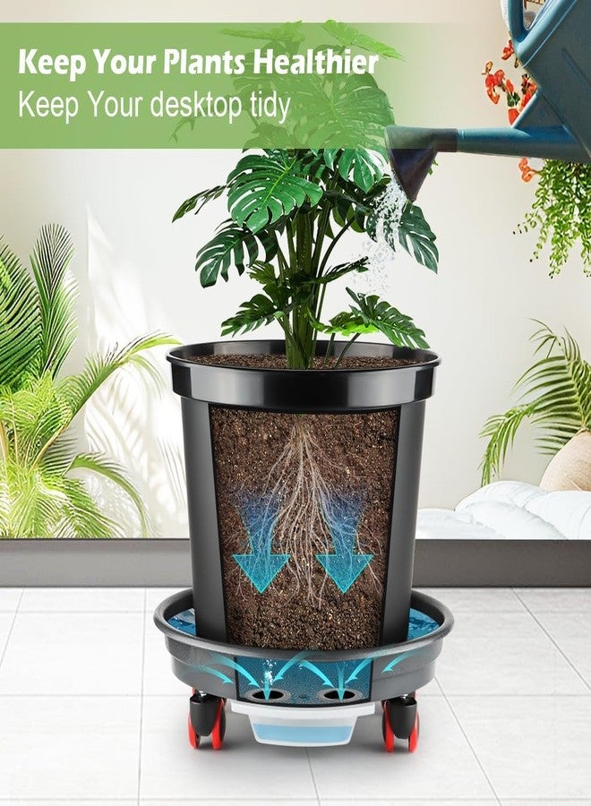 RooTrimmer 4 Pack Plant Caddy with Wheels, 13.5 Inch Round Plant Stand for Heavy Duty Planters, Large Durable Plastic Plant Dolly with Drainage Holes and Saucer, Gray - Image 4