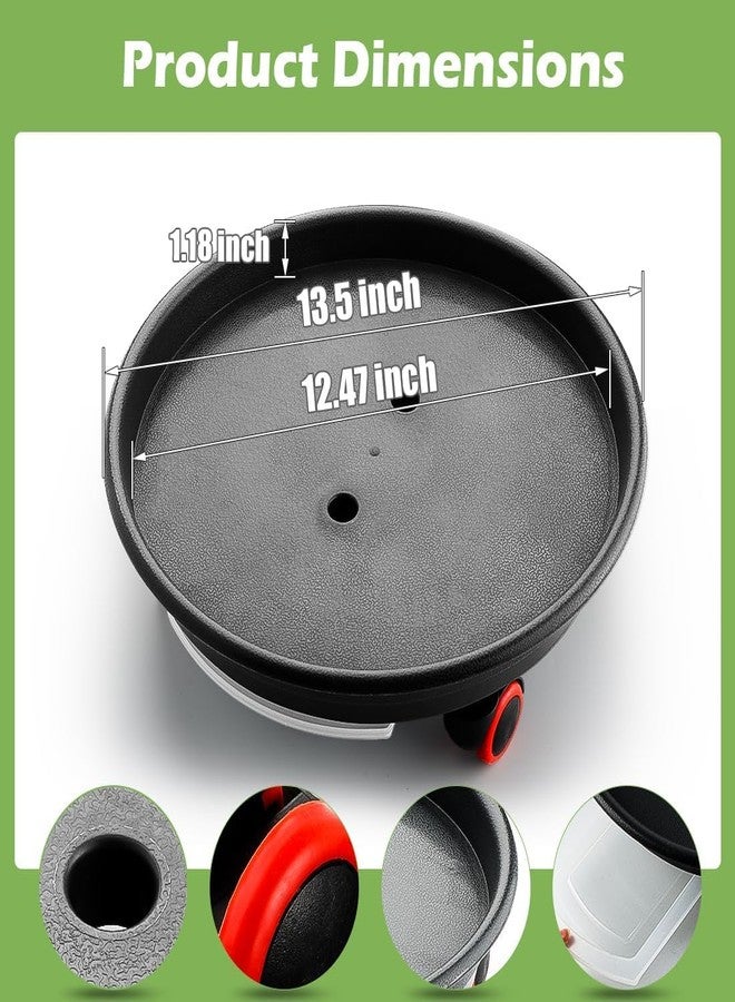 RooTrimmer 4 Pack Plant Caddy with Wheels, 13.5 Inch Round Plant Stand for Heavy Duty Planters, Large Durable Plastic Plant Dolly with Drainage Holes and Saucer, Gray - Image 2