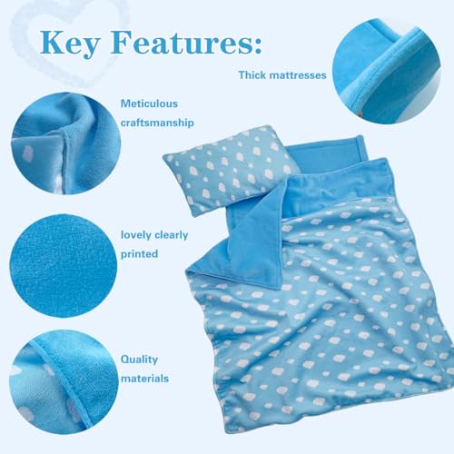 Linkyloop Baby Doll Accessories Dollhouse Bedding Set Doll Blanket Pillow Mattress Playset for 18 DollsGifts for Boys Girls Ages 3 4 5 Year Old Blue Sky - Image 5