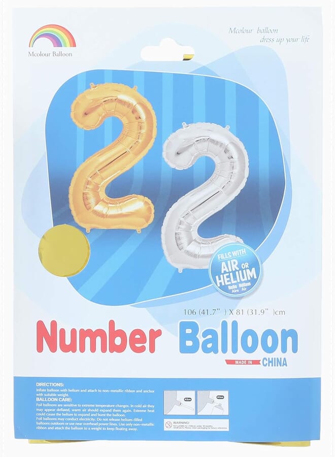 Mcolour Balloon Number 2 Shaped Helium Balloon - Gold