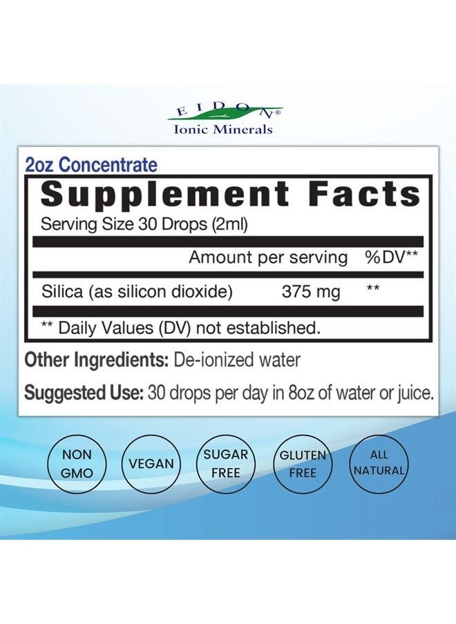 Eidon Ionic Minerals - Eidon Liquid Silica Mineral Concentrate - Silica Supplement for Hair & Collagen Production, Vegan, Gluten-Free, Natural, Bioavailable, Ionic, No Preservatives - Silica Drops, 2 Oz Bottle - Image 1