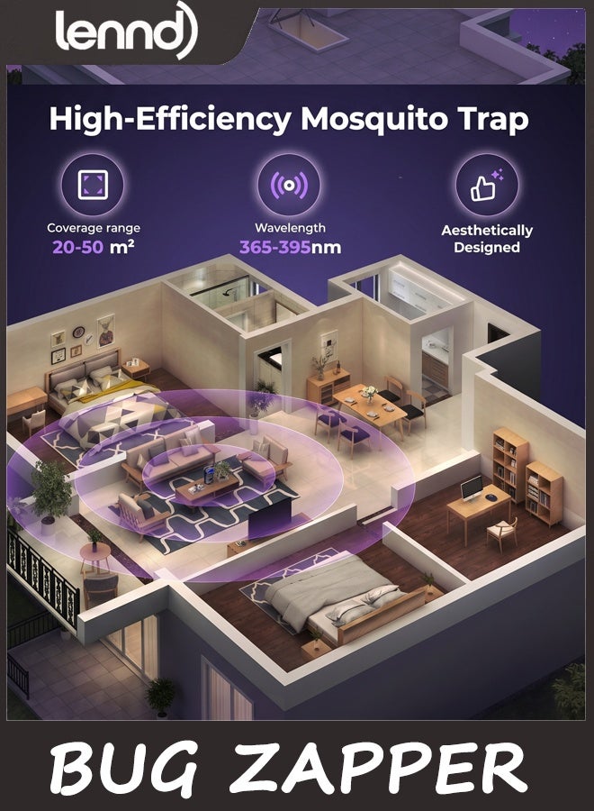 LENND Bug Zapper, Fly Trap Indoor, Fruit Fly Traps for Indoors Flying Insect Gnat Traps for House Indoor with Adjustable Lighting, Bug Zapper for Home, Kitchen, Bedroom, Office, Outdoor（Black） - Image 2