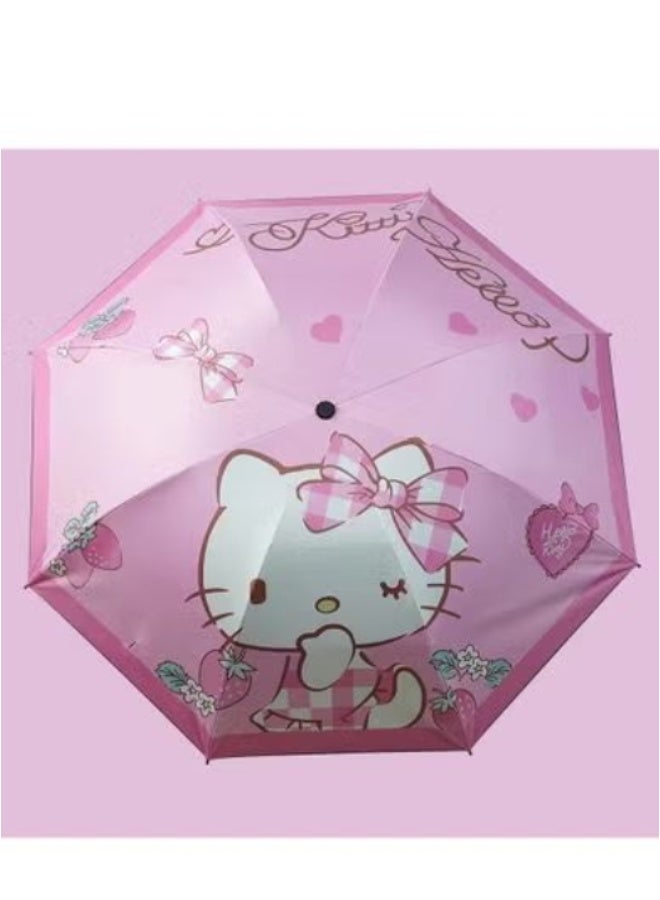 Hello Kitty مظلة هالو كيتي الوردية مع bows وطبعات القلوب