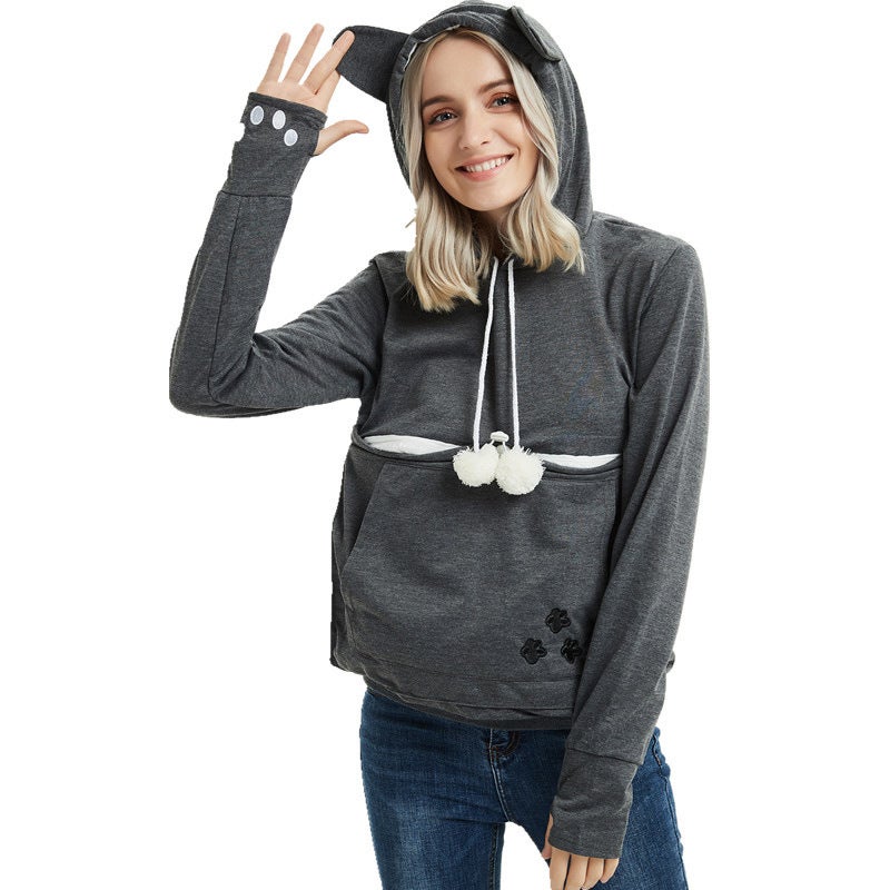 Oversized Pocket Hoodie Autumn Winter Loose Fit Khaki  - Image 4