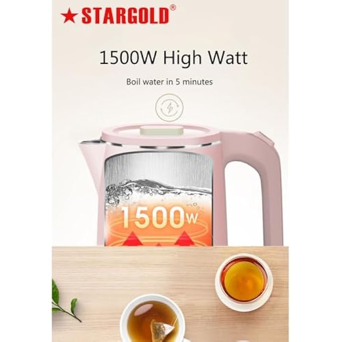ستارجولد غلاية كهربائية سعة 15 لتر مع إيقاف تشغيل تلقائي 1500 وات من الفولاذ المقاوم للصدأ عالي الجودة 304 ودوران 360 درجة SG1435 ذهبي وردي - Image 4