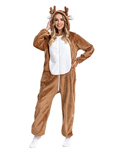 HSCTEK Reindeer Onesie Adult Christmas Onesie Pajamas Women Men Family Deer Costume Teen Small - Image 3
