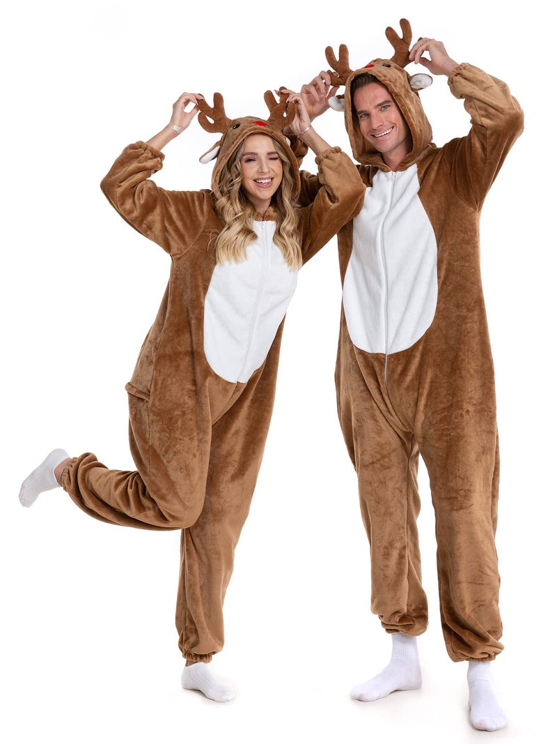 HSCTEK Reindeer Onesie Adult Christmas Onesie Pajamas Women Men Family Deer Costume Teen Small - Image 2