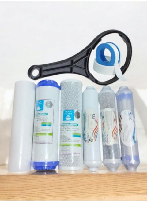 A set of candles for a 6 stage filter + Water filter wrench + Teflon reel