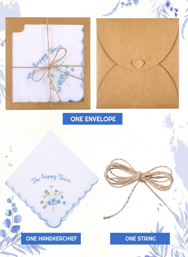 SmoothNovelty 6/12 Pack Embroidery Cotton Wedding Handkerchief, 11" x 11" For Happy Tears Napkin, Something Blue for Bridal (6 Pack) - Image 2