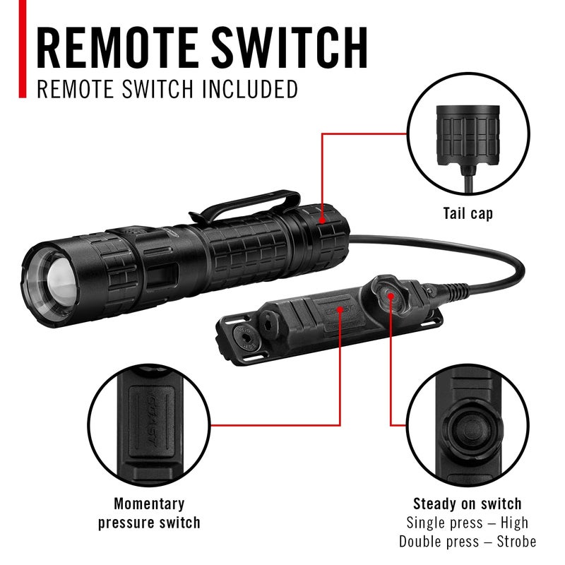 Coast TX300R 3000 Lumen Rechargeable Long Range Tactical LED Flashlight with Strobe, Spot and Flood Beams - POWERiQâ„¢ Digital Display, Durable Aluminum Build - Flashlight & Remote Switch Included - Image 4