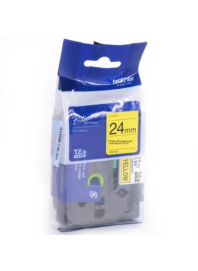 بروذر Brother Tze-651 24mm شريط ملصق بخلفية صفراء ونص أسود (متوافق مع Pt1650/7600/2700/3600) - Image 3