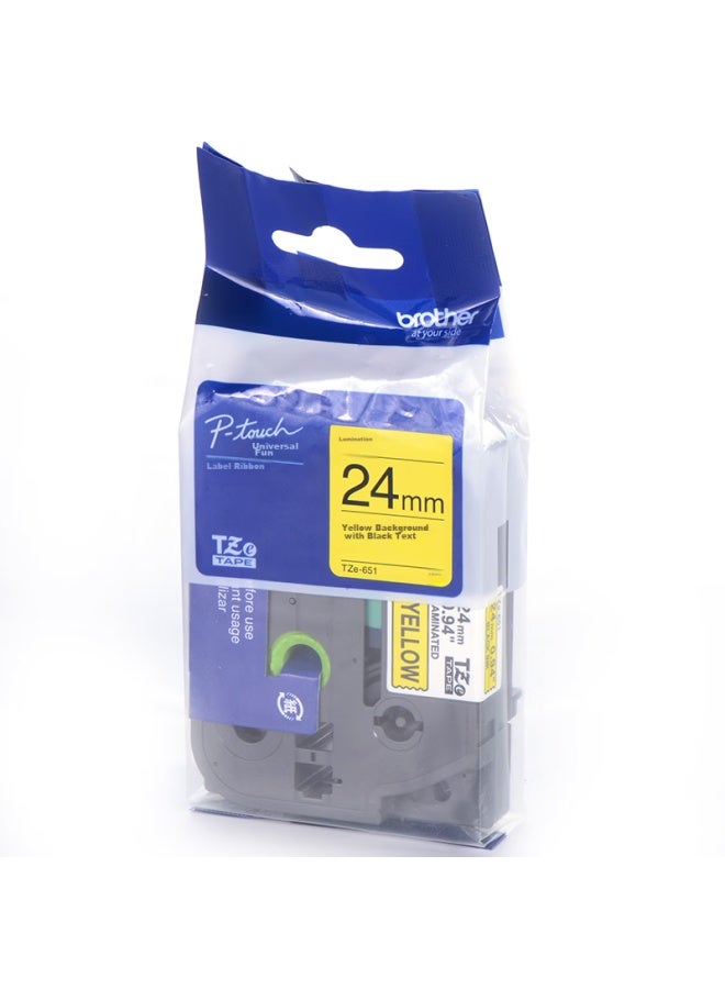 بروذر Brother Tze-651 24mm شريط ملصق بخلفية صفراء ونص أسود (متوافق مع Pt1650/7600/2700/3600) - Image 2