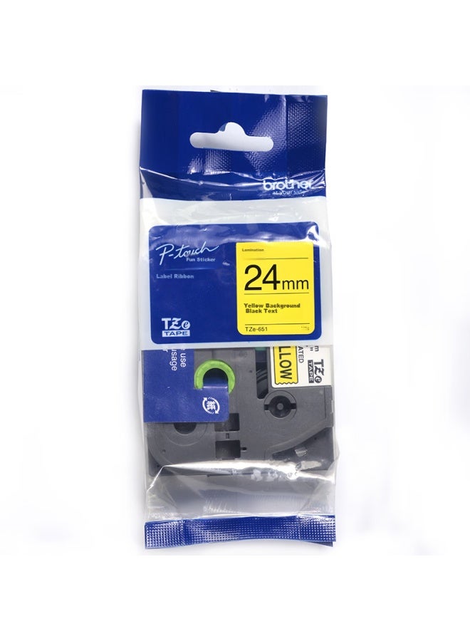 بروذر Brother Tze-651 24mm شريط ملصق بخلفية صفراء ونص أسود (متوافق مع Pt1650/7600/2700/3600) - Image 1