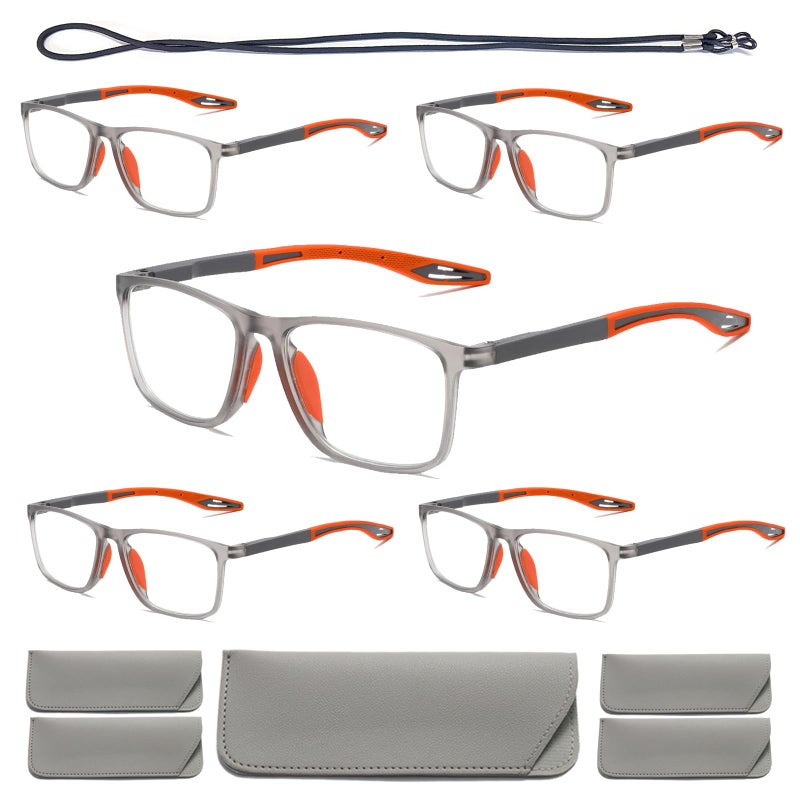 Hubeye 5 Pairs TR90 Sports Reading Glasses for Men and Women Ultralight Flexible Anti-Blue Light Readers +2.0 - Image 1