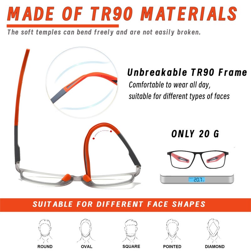 Hubeye 5 Pairs TR90 Sports Reading Glasses for Men and Women Ultralight Flexible Anti-Blue Light Readers +2.0 - Image 3