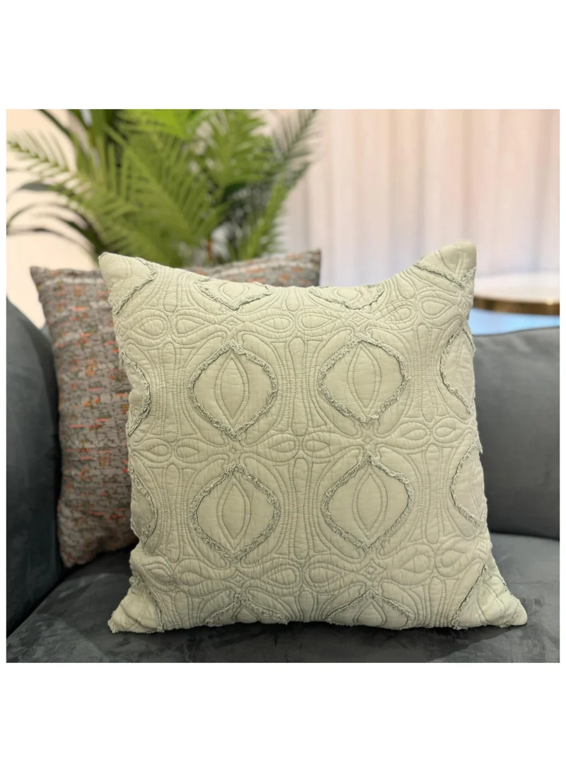 Tohfa Luxe Sage Green Quilted Cotton Cushion with Filler