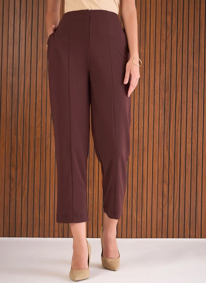 ساسافراس Burgundy Tapered Fit High-Rise Trousers for Women