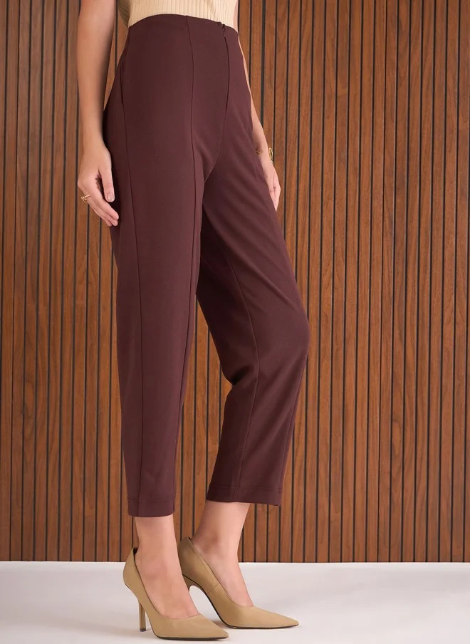 ساسافراس Burgundy Tapered Fit High-Rise Trousers for Women