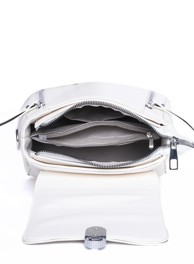 SANTORINI Amélie Womens satchel bag | Small Handbag with Detachable Sling, Top Handle & Spacious Compartment. (White) - Image 5