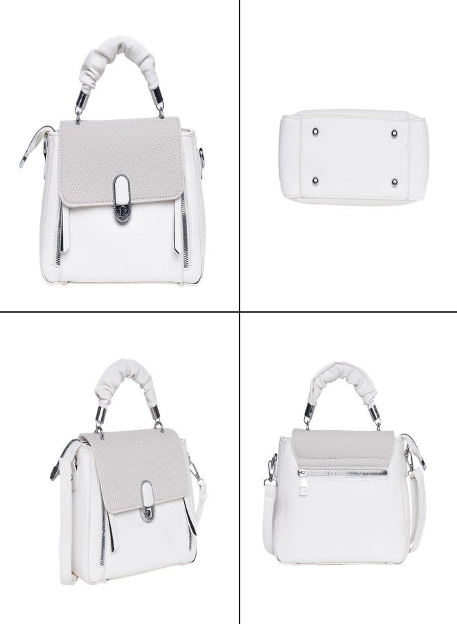 SANTORINI Amélie Womens satchel bag | Small Handbag with Detachable Sling, Top Handle & Spacious Compartment. (White) - Image 3