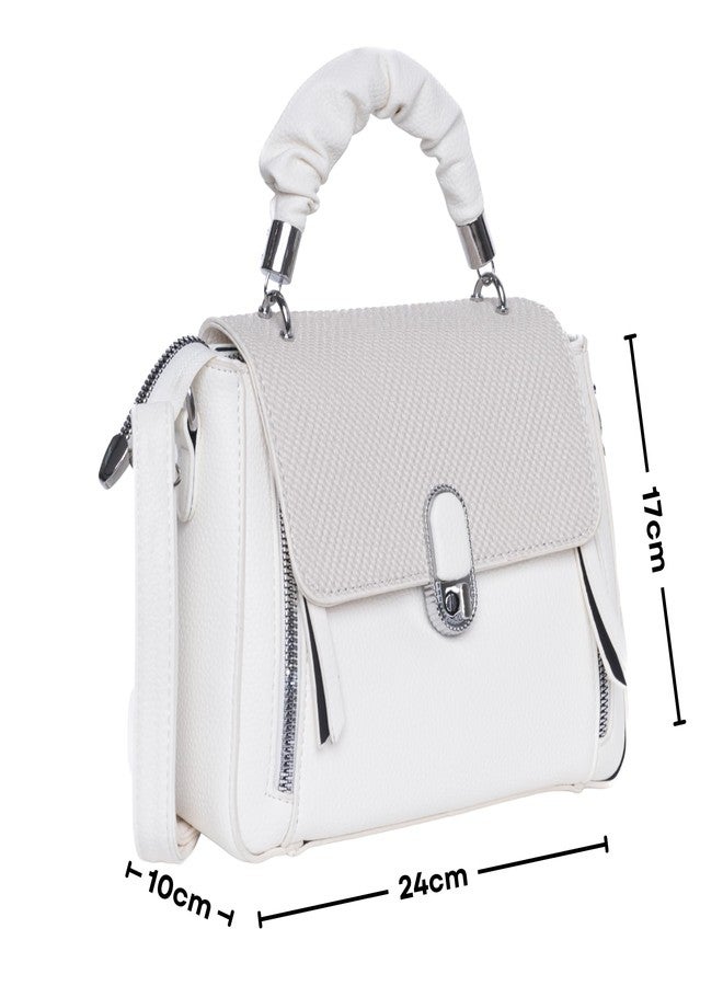 SANTORINI Amélie Womens satchel bag | Small Handbag with Detachable Sling, Top Handle & Spacious Compartment. (White) - Image 2