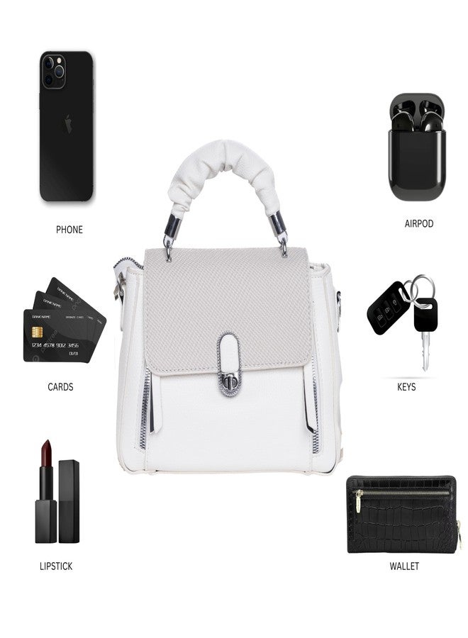 SANTORINI Amélie Womens satchel bag | Small Handbag with Detachable Sling, Top Handle & Spacious Compartment. (White) - Image 4