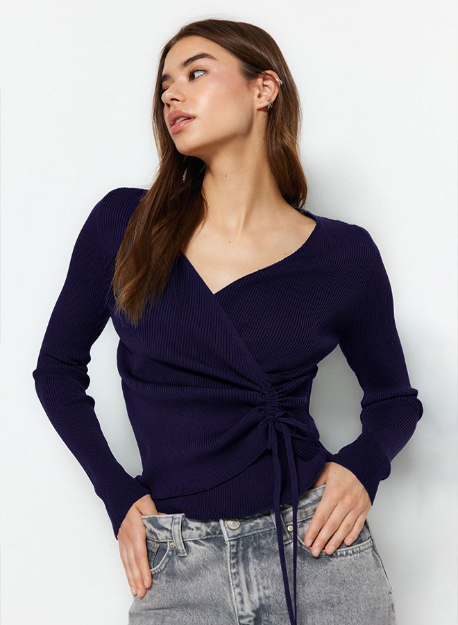 trendyol Navy Blue Double Breasted Gather Detailed Knitwear Sweater - Image 1