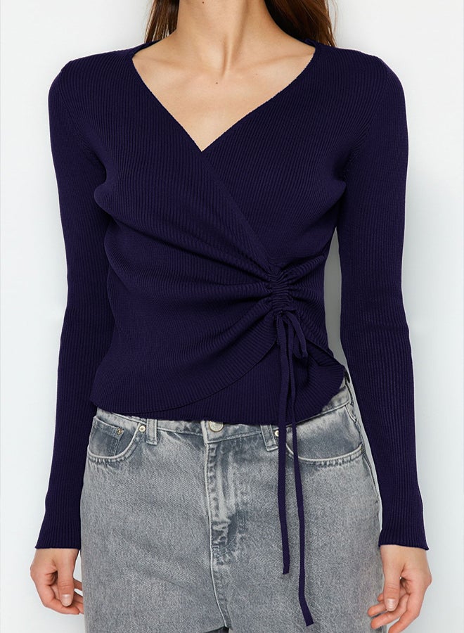 trendyol Navy Blue Double Breasted Gather Detailed Knitwear Sweater - Image 4