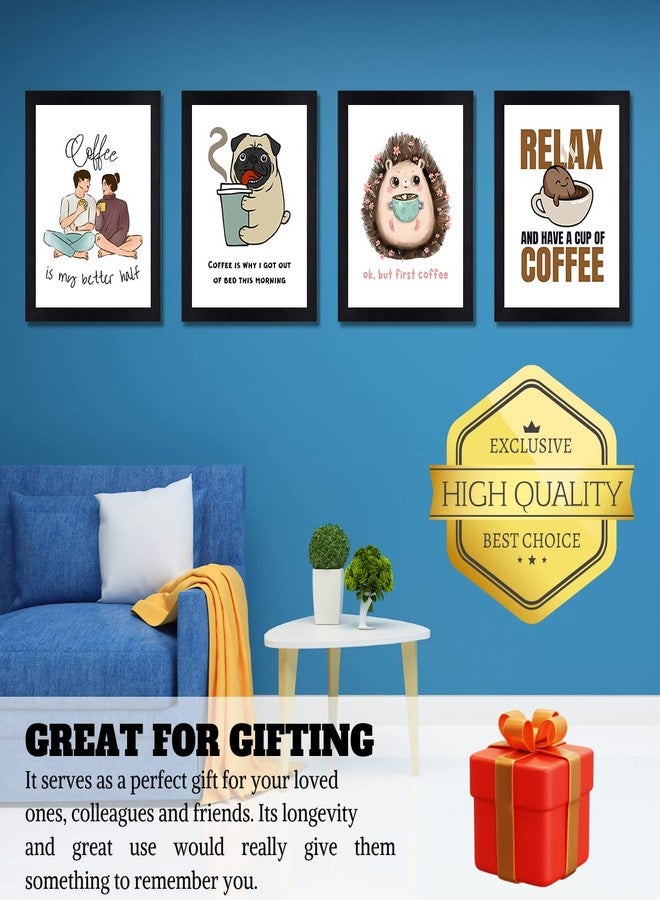 Interio Crafts إطارات جدارية من Interio Crafts تحمل اقتباسات عن القهوة، إطارات لجدران المقاهي، قطع ديكور للمقاهي، مجموعة من 4 قطع، خشب صناعي (النوع 10) - Image 3