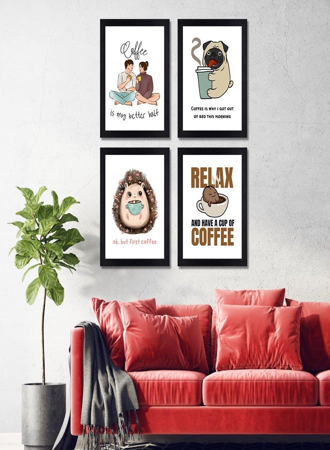 Interio Crafts إطارات جدارية من Interio Crafts تحمل اقتباسات عن القهوة، إطارات لجدران المقاهي، قطع ديكور للمقاهي، مجموعة من 4 قطع، خشب صناعي (النوع 10) - Image 2